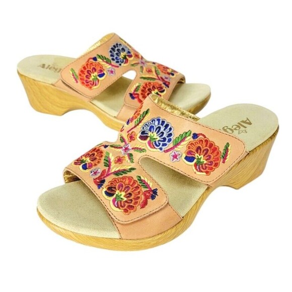 Alegria Linn Embroidered Slip-On Chunky Wedge Heel Clog Sandals Size EUR 39 US 9 - Picture 1 of 10